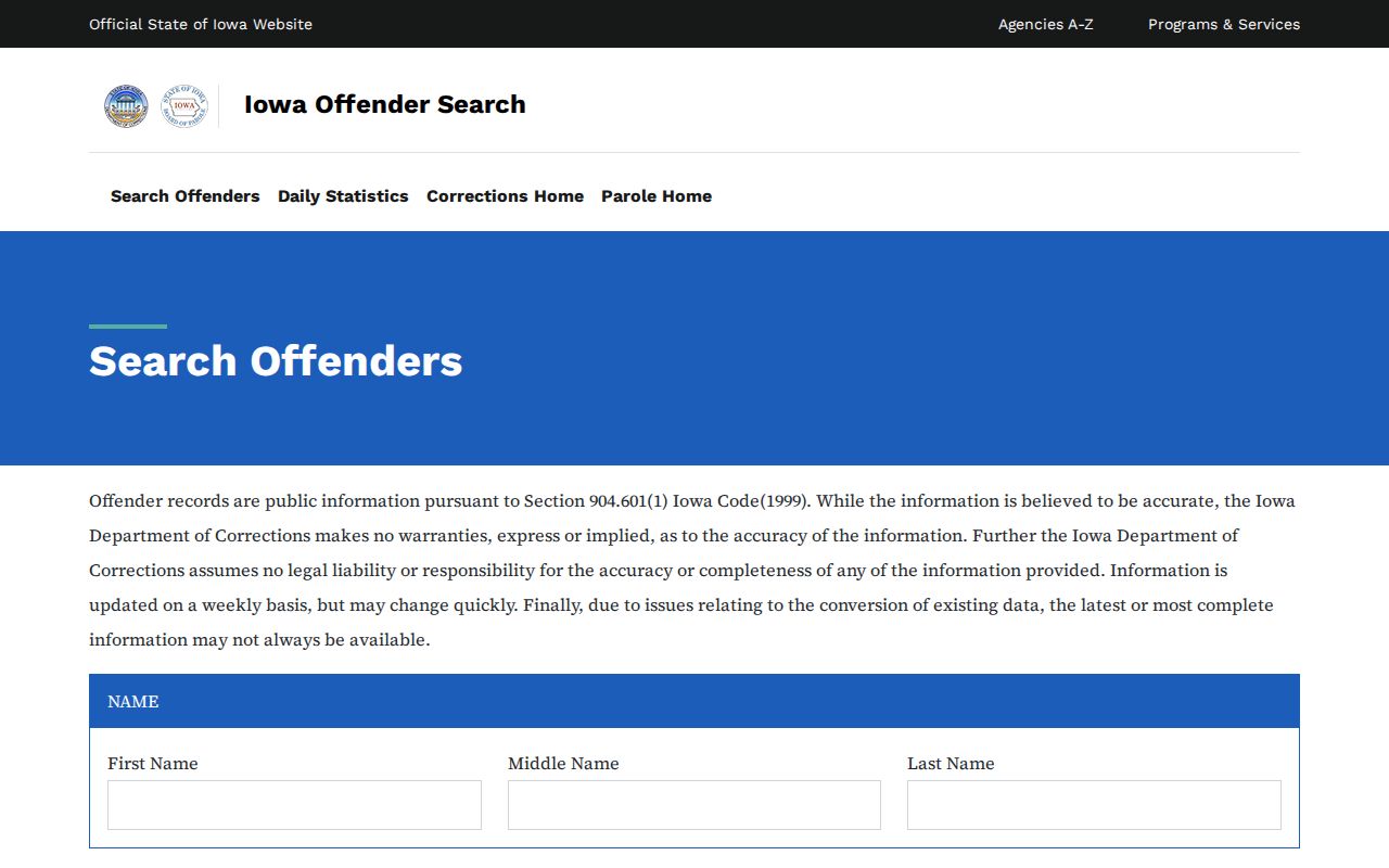 Woodbury County Iowa DOC offender record search