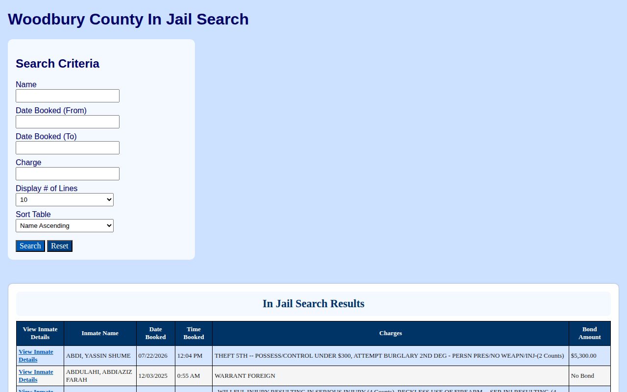 Woodbury County official current jail roster search