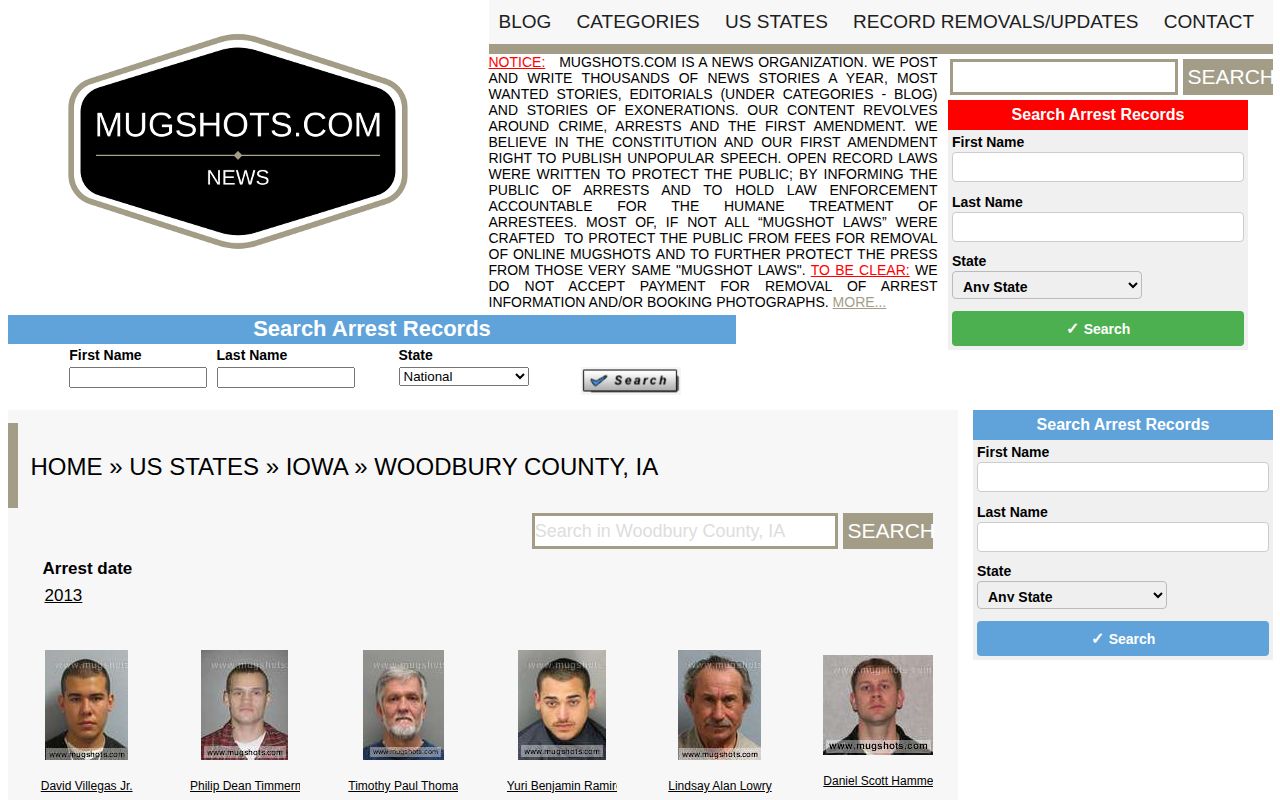 Woodbury County unofficial mugshot archive record page